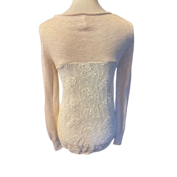 Poof!  Champagne Color Scoop Neck Long Sleeve Lightweight Knit Sweater with Rose - Picture 2 of 10